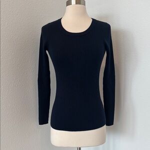 J. Crew Navy Blue Ribbed Long Sleeve Sweater in Merino Wool Blend, Petite S